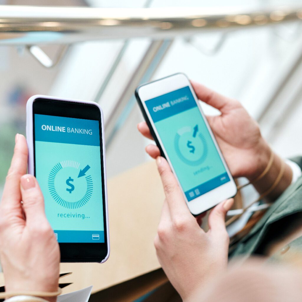 smartphones showing online banking