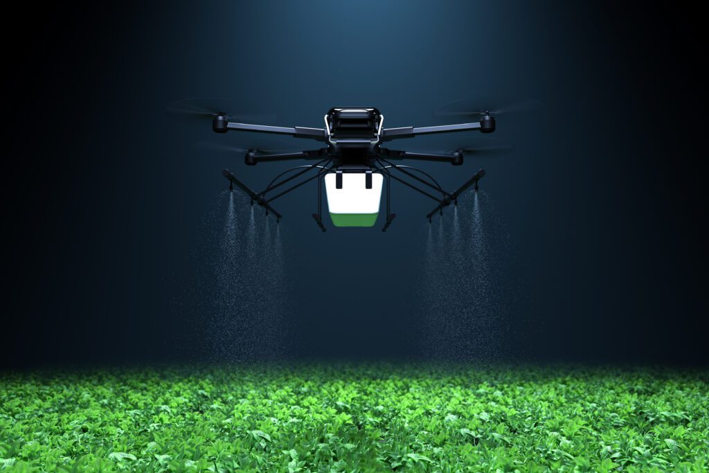 drone sryaing fertilizer on crops